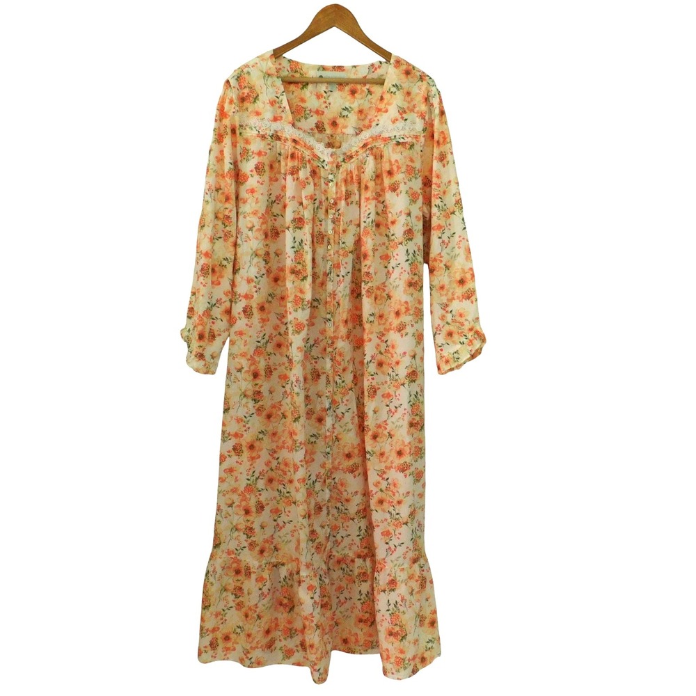Ella Simone Womens Long Cotton Robe Poppy Floral Print Long Sleeve Size 2X